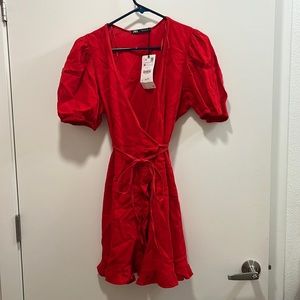 NWT linen red wrap dress Zara